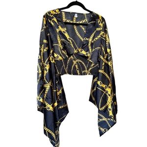 Black with Gold chain print Top